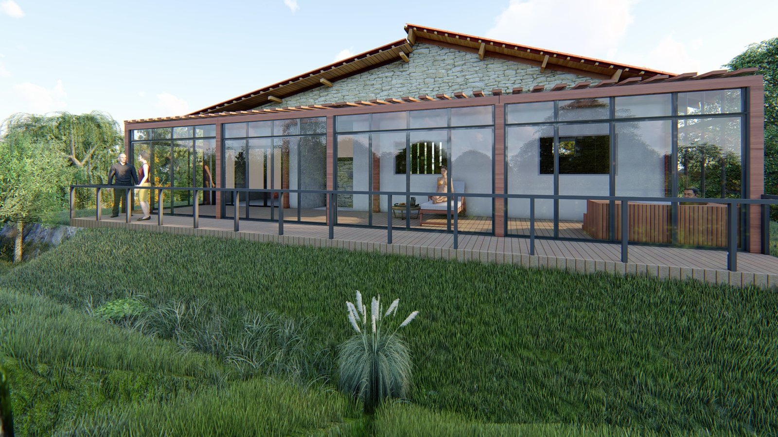 Residência de campo projetada em Betim-MG com 121,80 m², desenvolvida por Ágata Barbosa em Parceria com Fernanda Souza com foco em conforto climático, ventilação cruzada e eficiência térmica passiva.